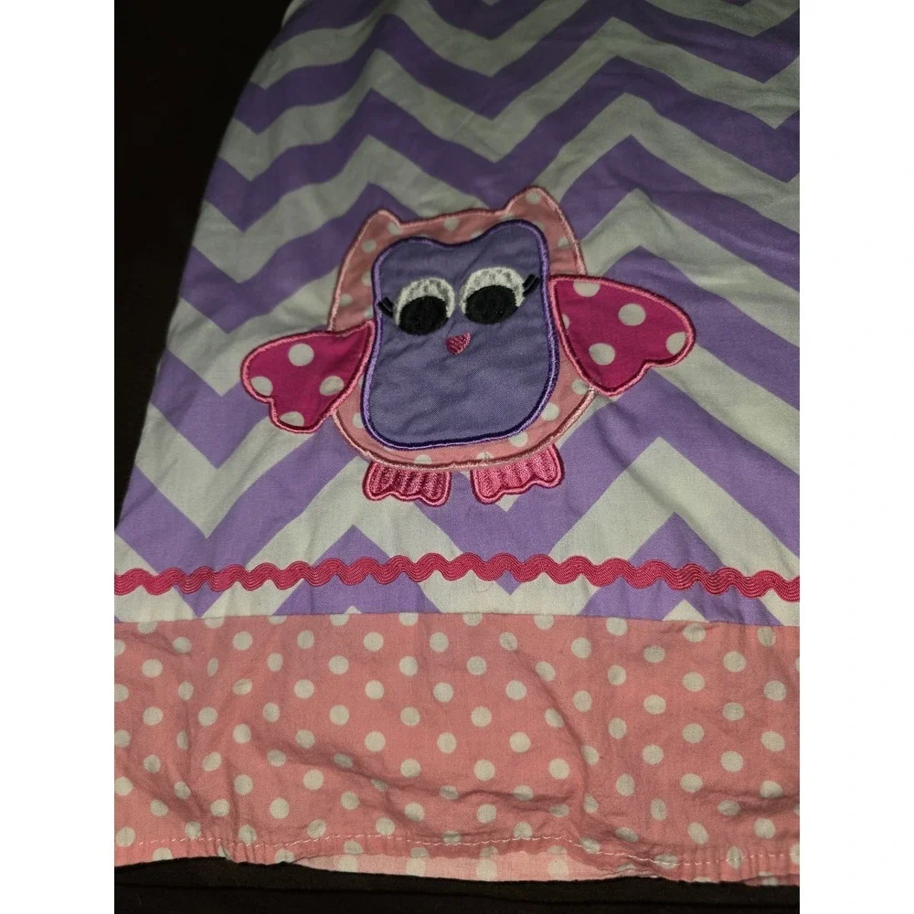 Boutique back to school pink purple owl adjustable dress size L fits like 2t